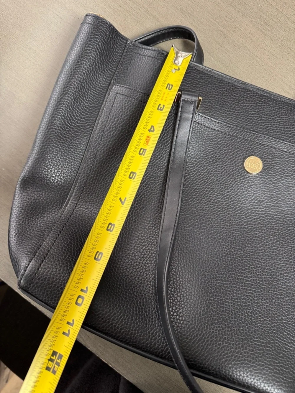 Michael Kors Black Leather Tote with Gold MK Charm